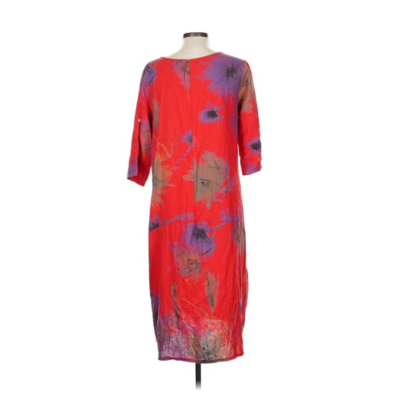 CRISTINA VERGANI Women's Floral Red Purple Linen Cotton Square Neck Dress Size M - Picture 14 of 16